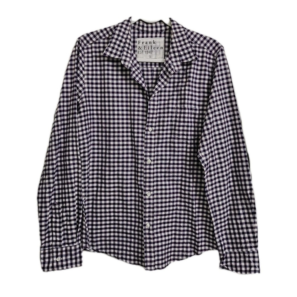 Frank & Eileen Barry Top Large Purple Gingham Check Button-Up Longsleeve Cotton